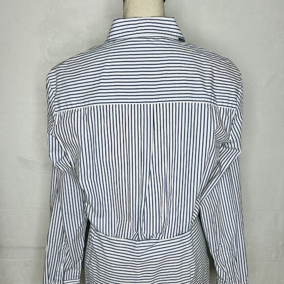 Gap Button-Down Shirt Dress Long-Sleeve Striped Gathered Waist Cotton Sz M - Picture 8 of 10